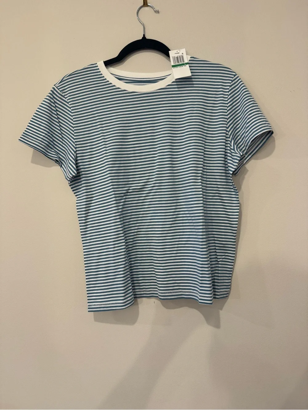 Frame Denim Sky Blue & White Striped Crew Tee